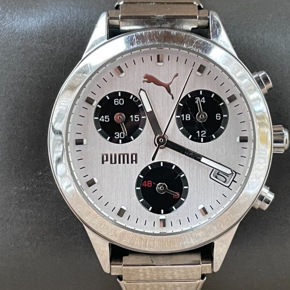 Puma Ladies Wrist Watch Multi Function Quartz analog Silver Tone Stretch Metal - Picture 10 of 10